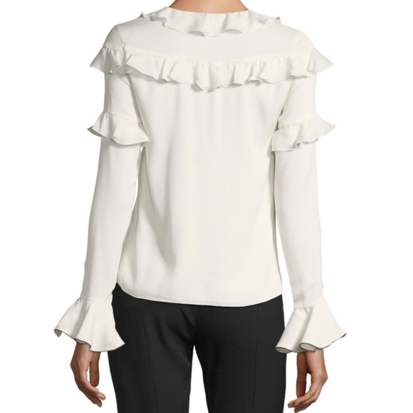 Alexis 100% Silk Cream Ruffle V-Neck Women's Long Sleeve Libbie Blouse Top Small - Picture 11 of 11